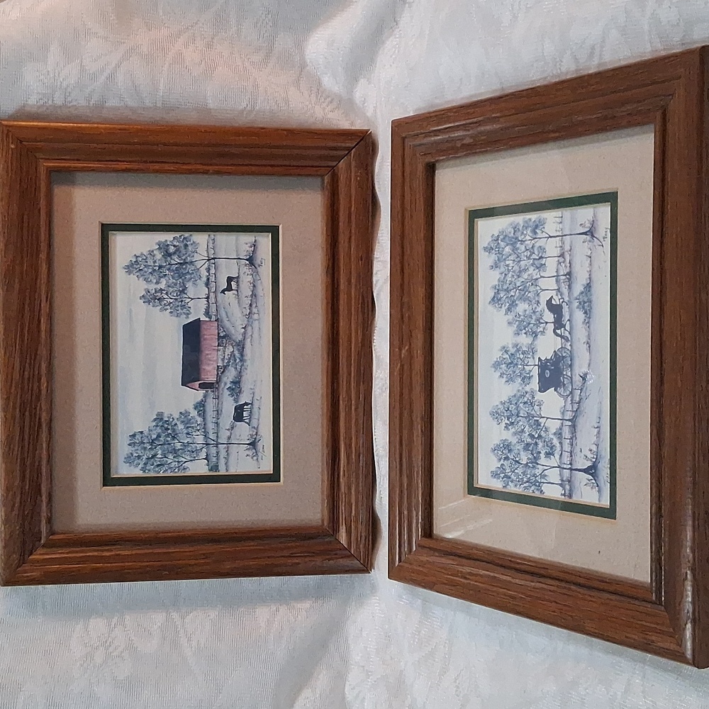 Vintage Pair M Frey Amish Country Art Lithographs Signed Numbered Carriage Buggy - Picture 3 of 16